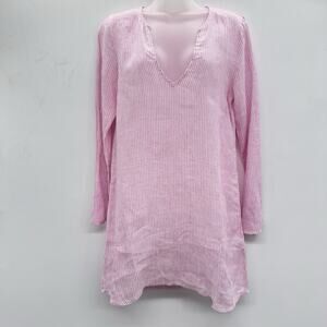 CP Shades 100% Linen Striped Tunic Dress Sz XS Pink White Beachy Coastal Resort